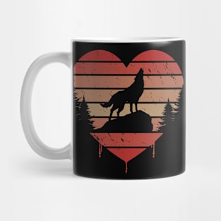 Cute Red Vintage Heart Wolves 80s Valentine Day Love Gift Idea Mug